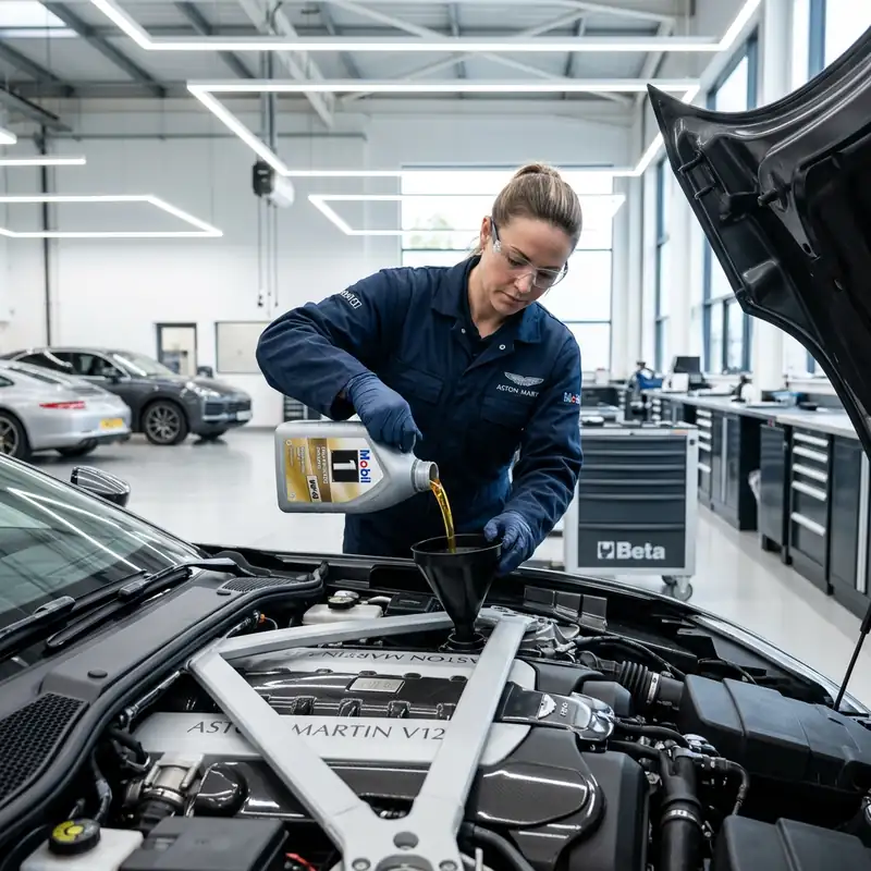 Mechanic pouring fresh motor oil