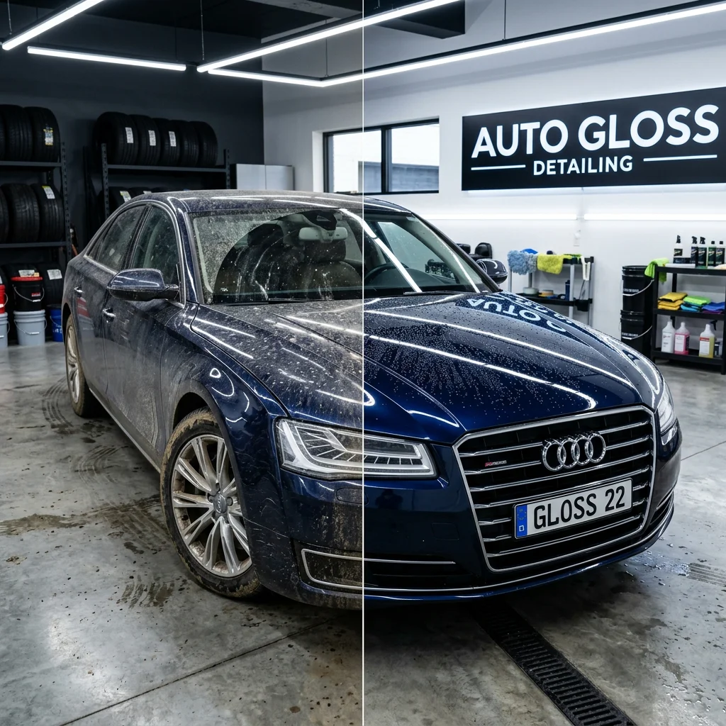 Half washed half clean car showing DIY vs professional car wash differences